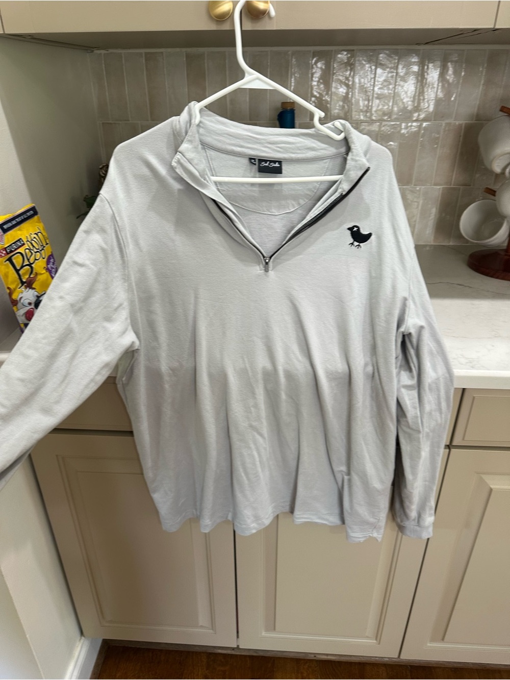 Bad Birdie Men’s Light Gray Quarter-Zip Pullover with Black Bird Logo